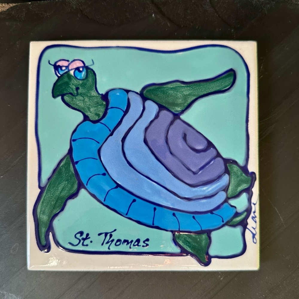 Ceramic Decorative Tile Ocean Sea Turtles Blue Green 6x6”